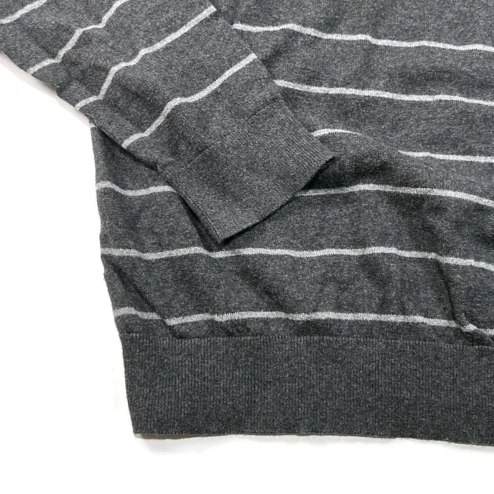 Eddie‎ Bauer Sweater Mens Large Gray Striped Crewneck Cotton Merino Wool